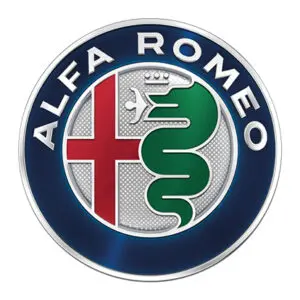 A blue and white alfa romeo logo.