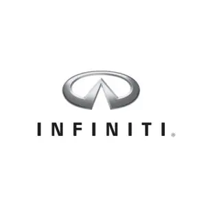 A white infiniti logo on top of a black background.