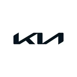 A black and white logo of kia