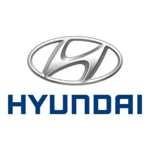 A hyundai logo is shown on the side of a car.