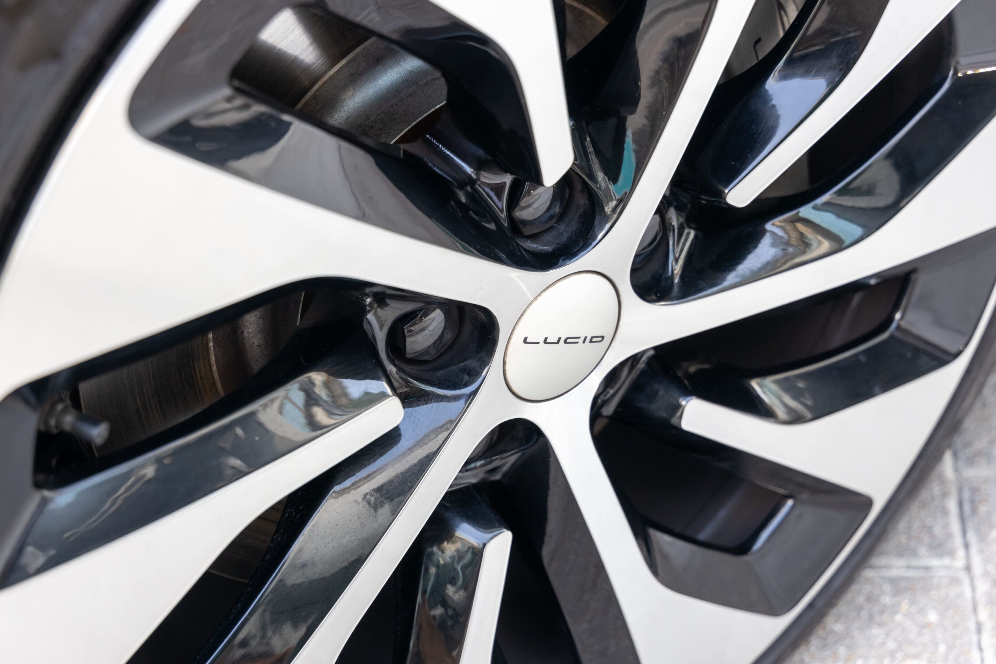Plano Legacy West, Texas, USA - June 26, 2023: Lucid Motors Air Dream Edition luxury electric car sales display in Lucid studio showroom.